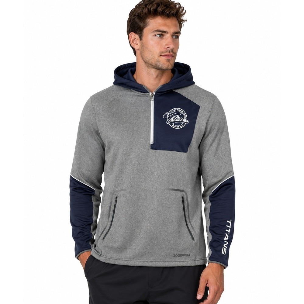 X-Grain Lee's Summit West Titans Baseball Hoodie Mens M 1/4 Zip Gray Blue Navy